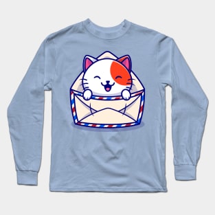 Cute Cat In Envelope Cartoon Long Sleeve T-Shirt